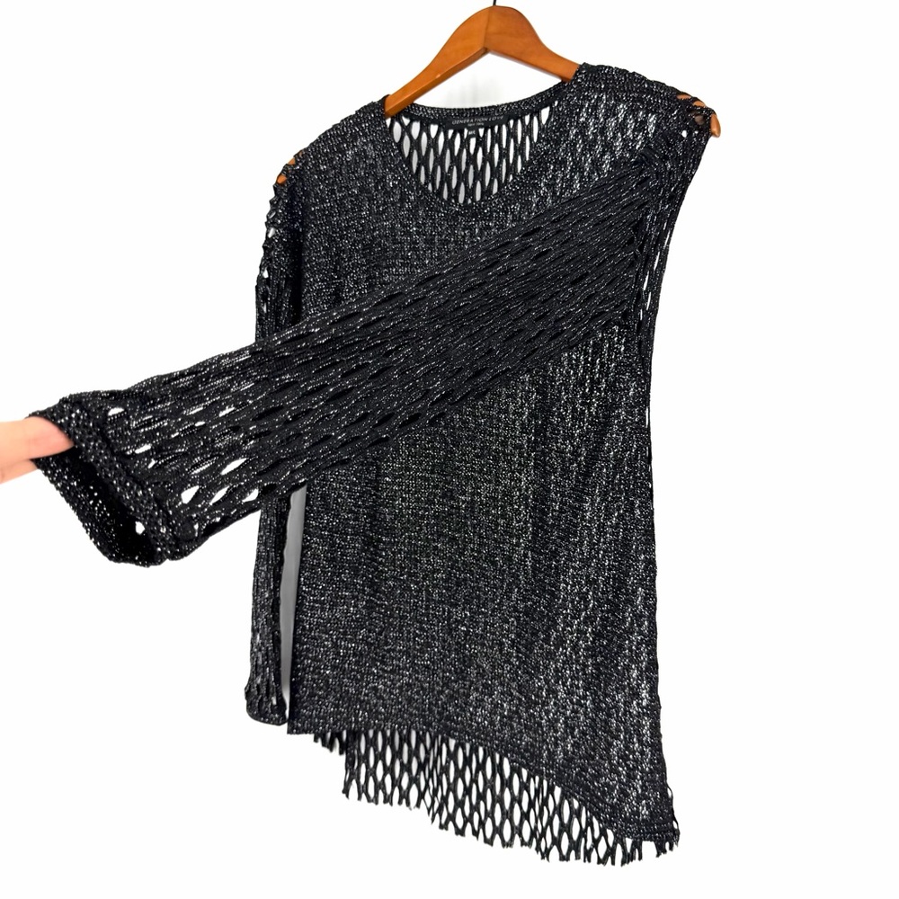 🔥Grunge Festival Lenny Kravitz Style Generation Love Black Metallic Net Mesh Top